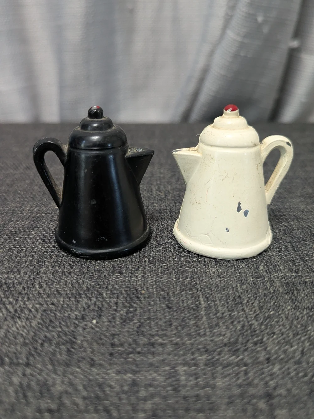 Cast Iron Coffee Tea Pot  Salt Pepper Shakers Floral Hand Painted Vintage Mini